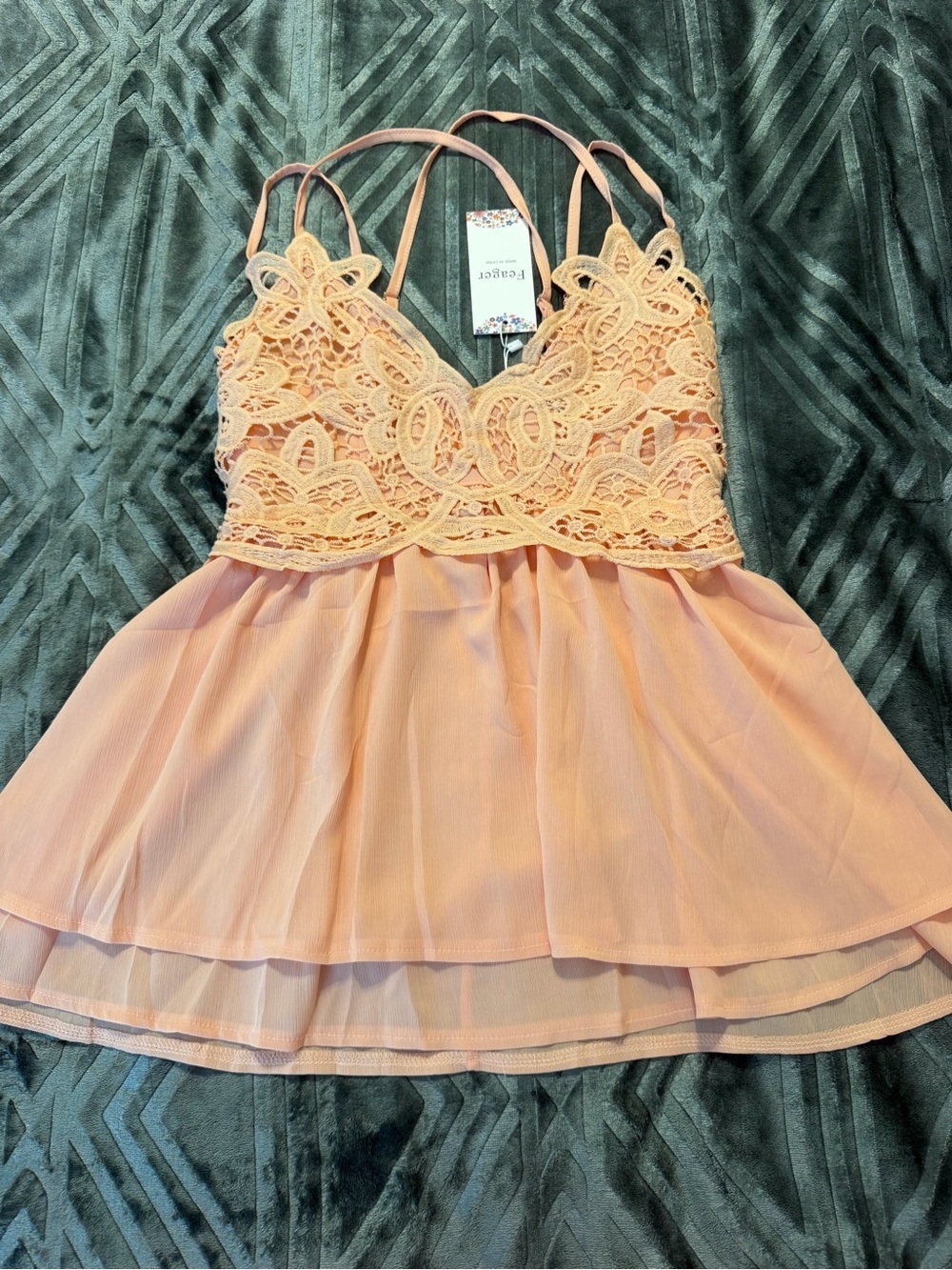 Feager Peach Crochet Lace Spaghetti Strap Tank